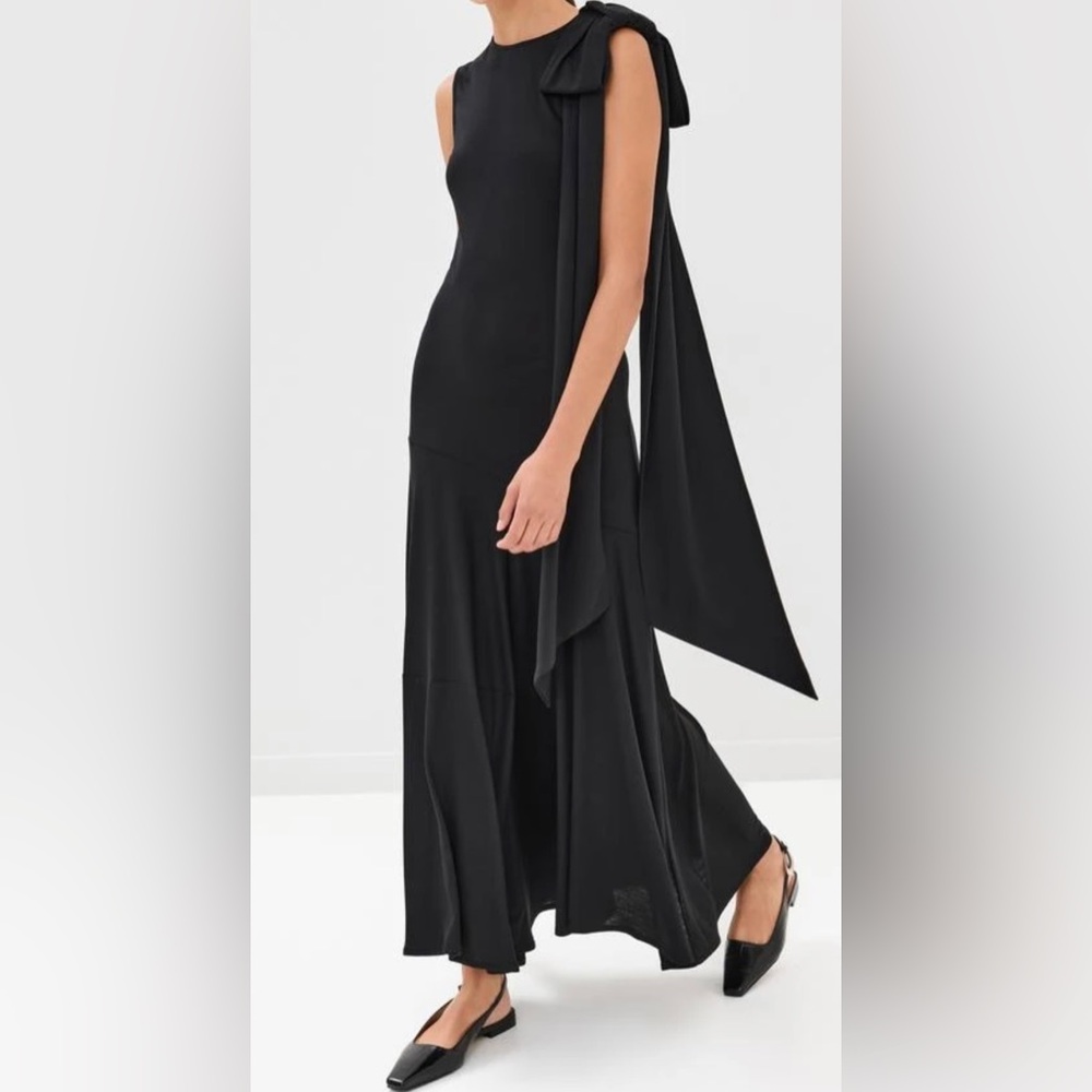 SIMONE ROCHA - Wm’s Shoulder Bow Bias Cut Sheath Midi/Maxi Dress In Black-Sz: 8